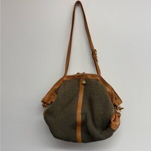 Vintage Brio Woven Double Handle Bag in Olive Green and Brown
